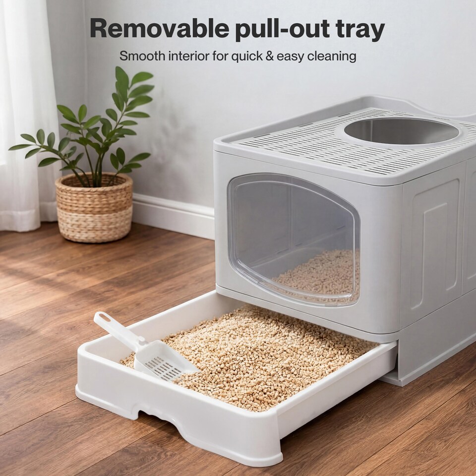 image 1 of Skylos Cat Litter Box Foldable Entry Top Exit Anti Tracking Cat Litter Tray