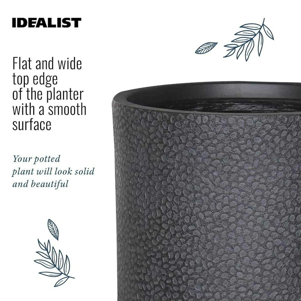 image 1 of Hammered Stone Black Cylinder Planter, Outdoor Plant Pot D36 H36 cm, 30.9 ltrs Cap.