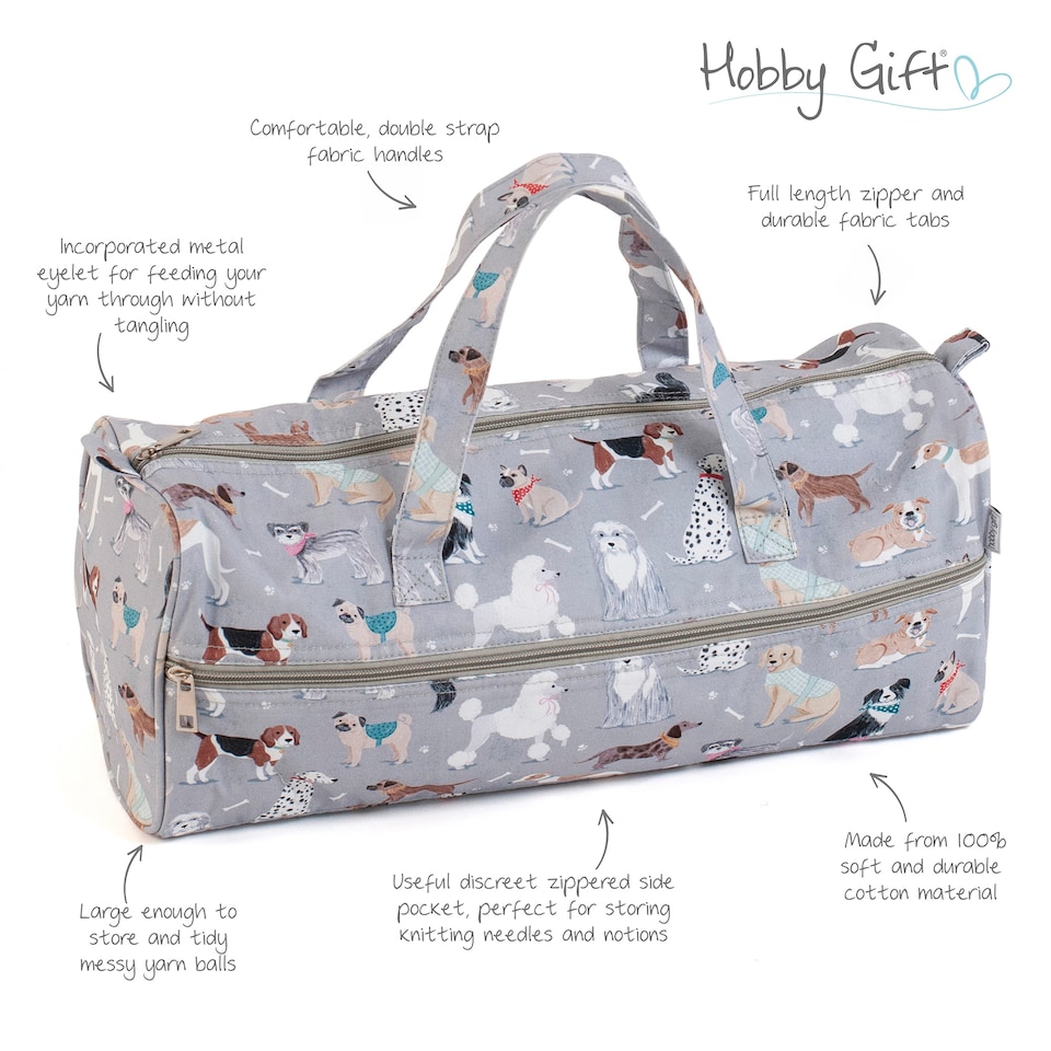 image 1 of Hobby Gift Knitting Storage Bag, Grey Dogs