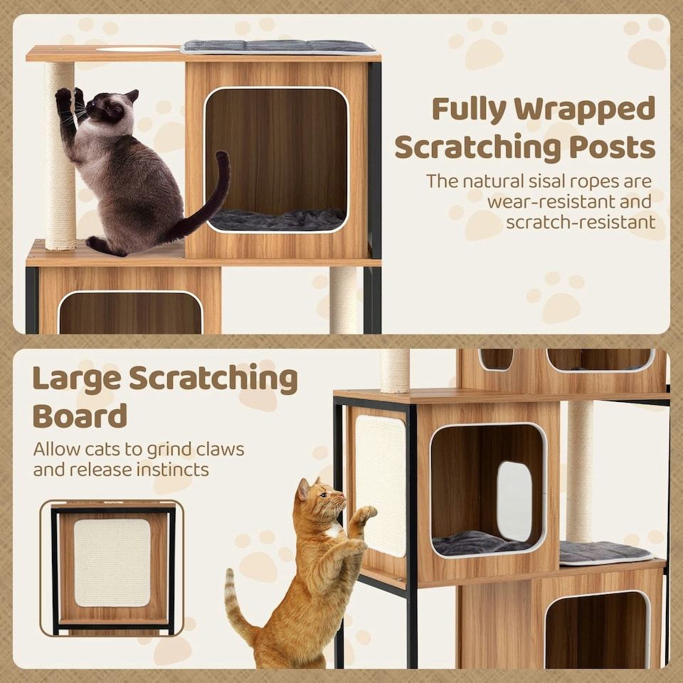 image 1 of COSTWAY Modern Cat Tree Kittens Cat Tower House