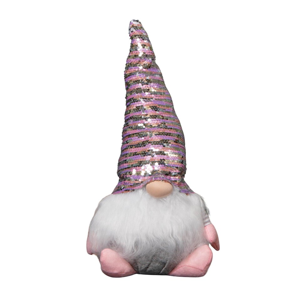 image 1 of 46cm Plush Christmas Bearded Gonk with Pink & Silver Sequined Hat Christmas Decoration