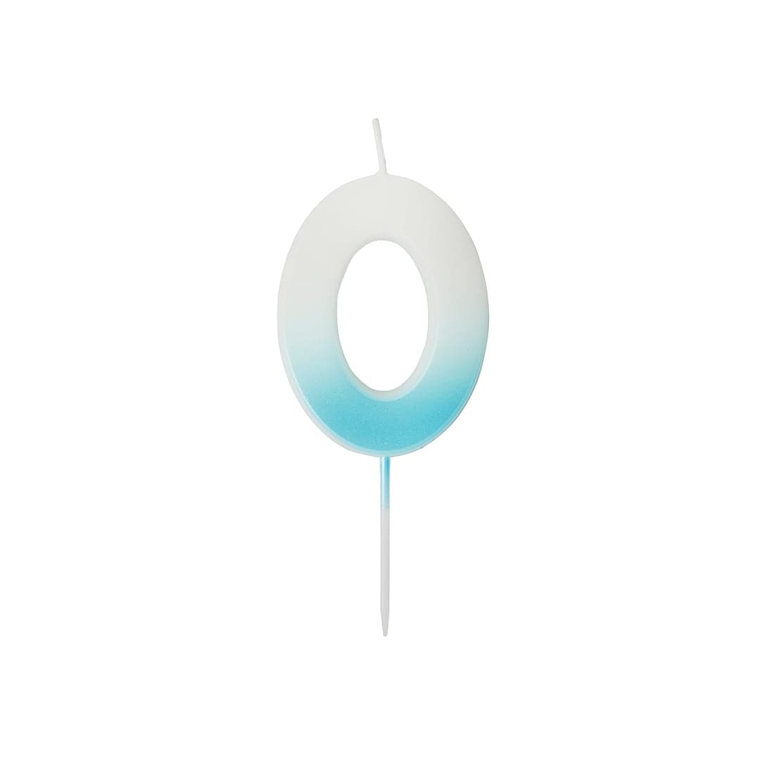 Baby Blue Ombre Number 0 Shaped Wax Pick Candle 6.2cm Blue