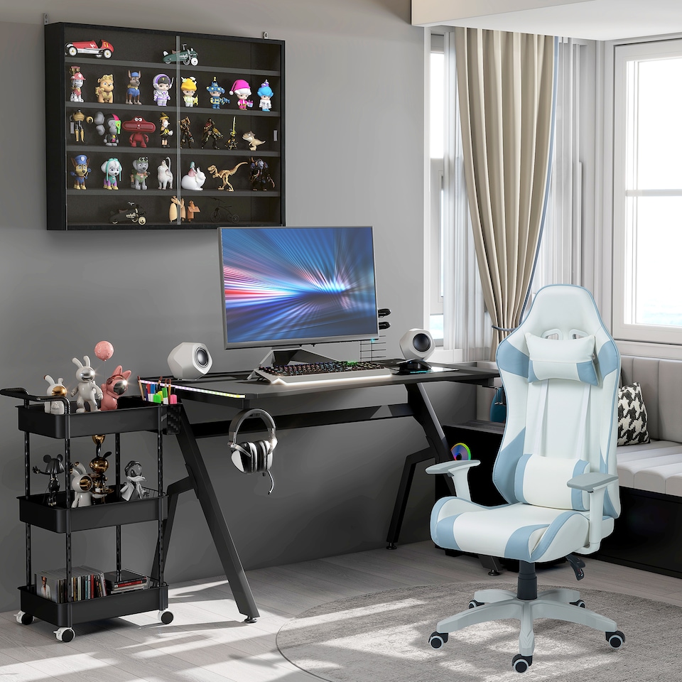 image 1 of HOMCOM 5-Tier Wall Display Shelf Unit Cabinet w  4 Adjustable Shelves Glass Doors Home Office Ornaments 60x80cm Black