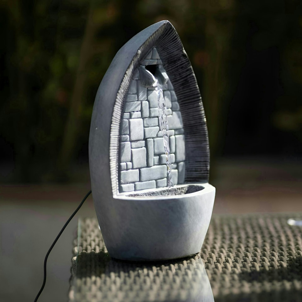 image 1 of Primrose Tabletop Gothic Arch Water Feature Cascade Fountain with Lights 36cm