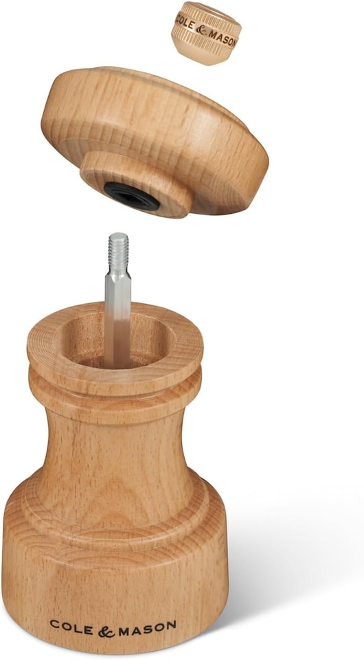 image 1 of Cole & Mason H233052 Hoxton Natural Beech Pepper Mill, Compact Pepper Grinder with Adjustable Grind, 104mm Seasoning Mill, Lifetime Mechanism Guarantee