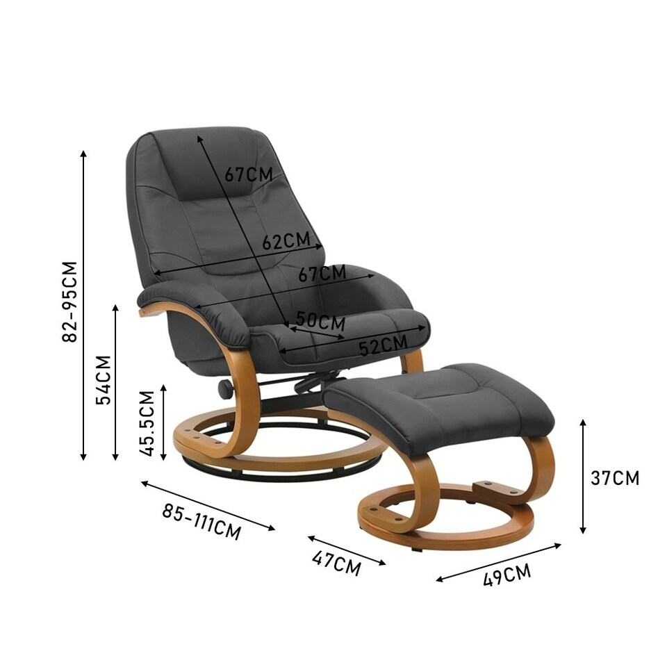 image 1 of Living and Home Ergonomic Executive Office Reclining Chair with Footstool - Black