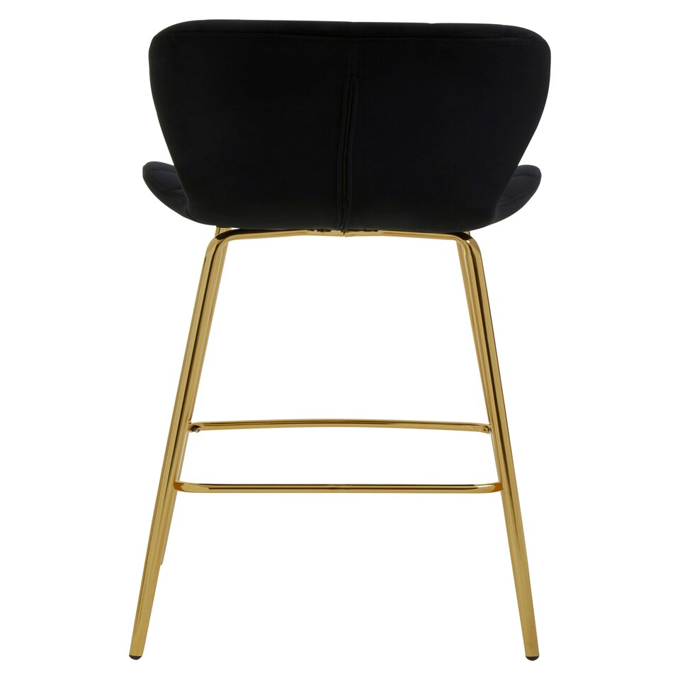 image 1 of Interiors by Premier Black Velvet Stool, Luxury Bar Stool, Modern Black Velvet Bar Chair with Quilted Design and Gold Legs
