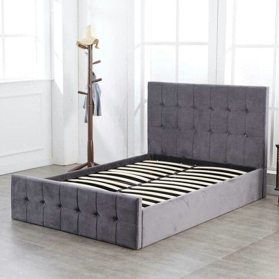 image 1 of Ottoman Storage Bed grey 3ft single and 1 mattress velvet cushioned bedroom