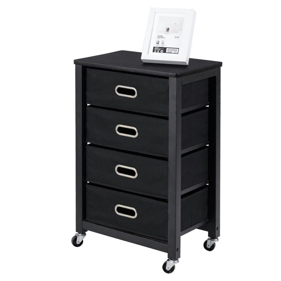 image 1 of COSTWAY Dresser Chest of Drawers with 4 Drawers w/ Wheels Black