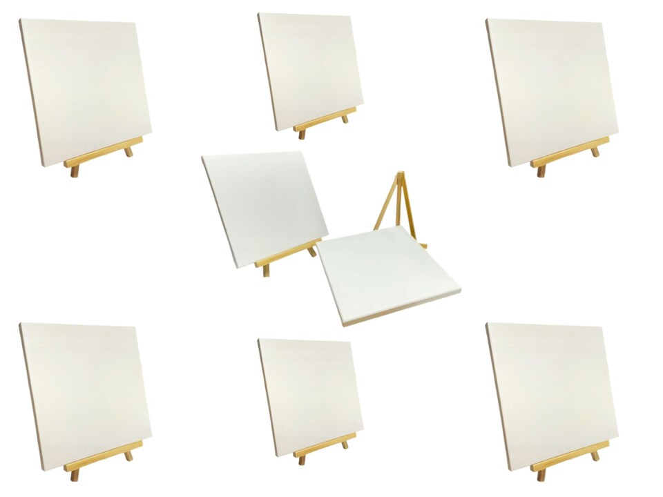 image 1 of Pack of 12 25x25cm Canvas Easel Set | White