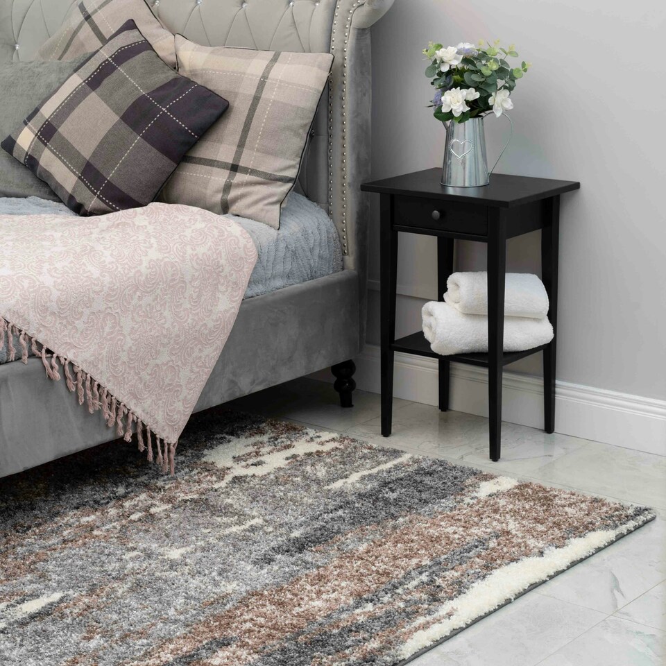 image 1 of KUKOON Beige Grey Distressed Shaggy Living Room Area Rug 160cm x 230cm