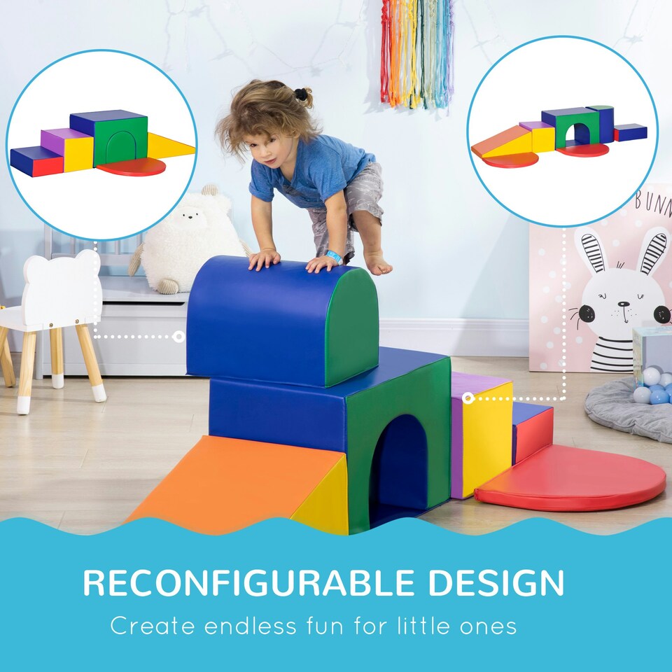 image 1 of HOMCOM 7 Pieces Kids Foam Soft Play Set Toddler Indoor Climbers Play Structures