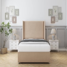 Sloomy Devonshire Pebble Plush Divan Bed With Mattress 2 Drawers Footend With 54" Wingback Headboard 4'6 Double | Brown | Pebble | Double | 1