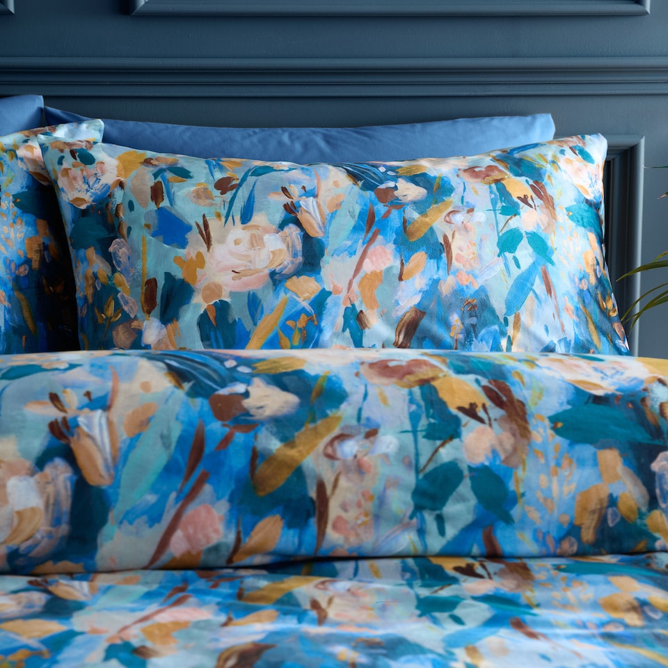 image 1 of Portfolio Home Daphne Floral Soft Bed Linen Bedding Duvet Cover Set With Pillowcase | Blue | King