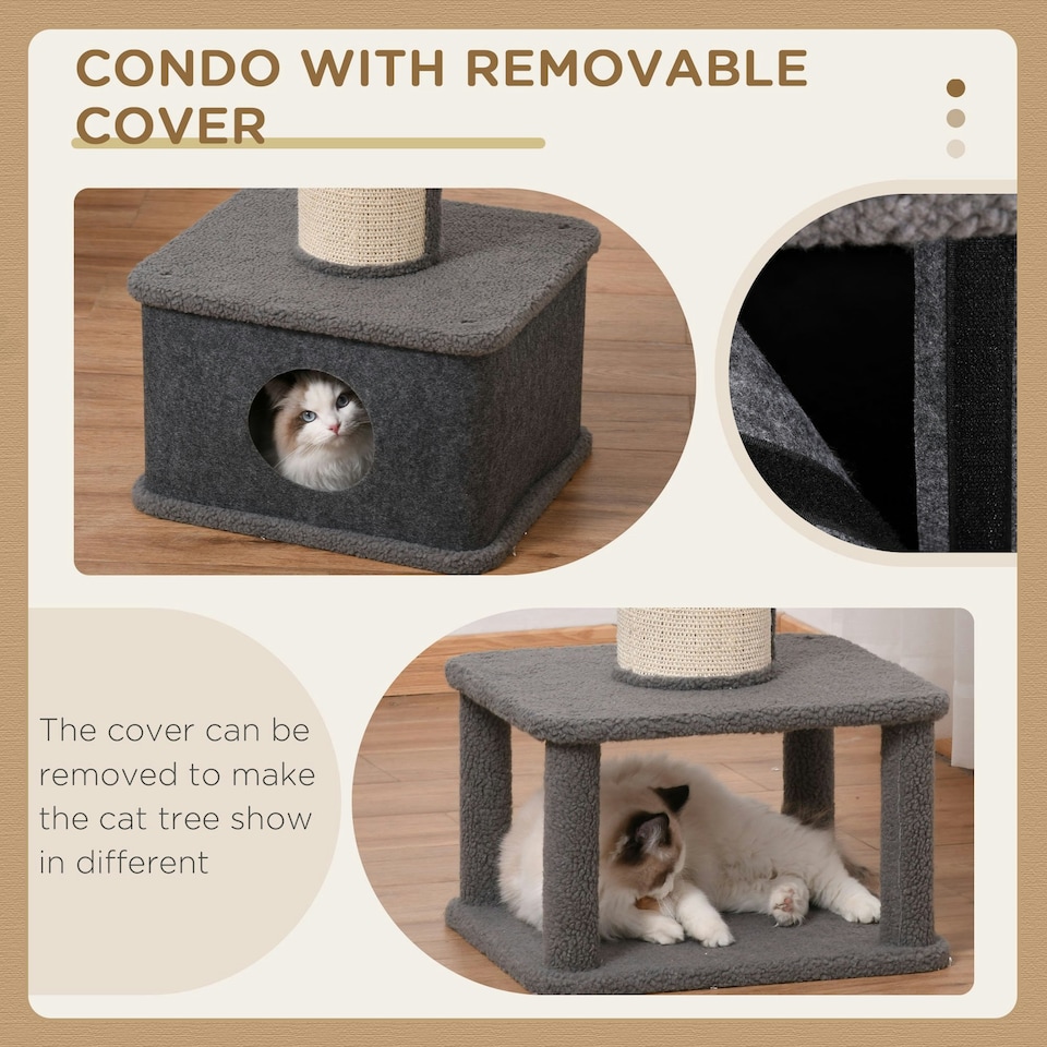 image 1 of PawHut 96cm Multi-level Cat Tree with Scratch Post Removable Cover, Grey
