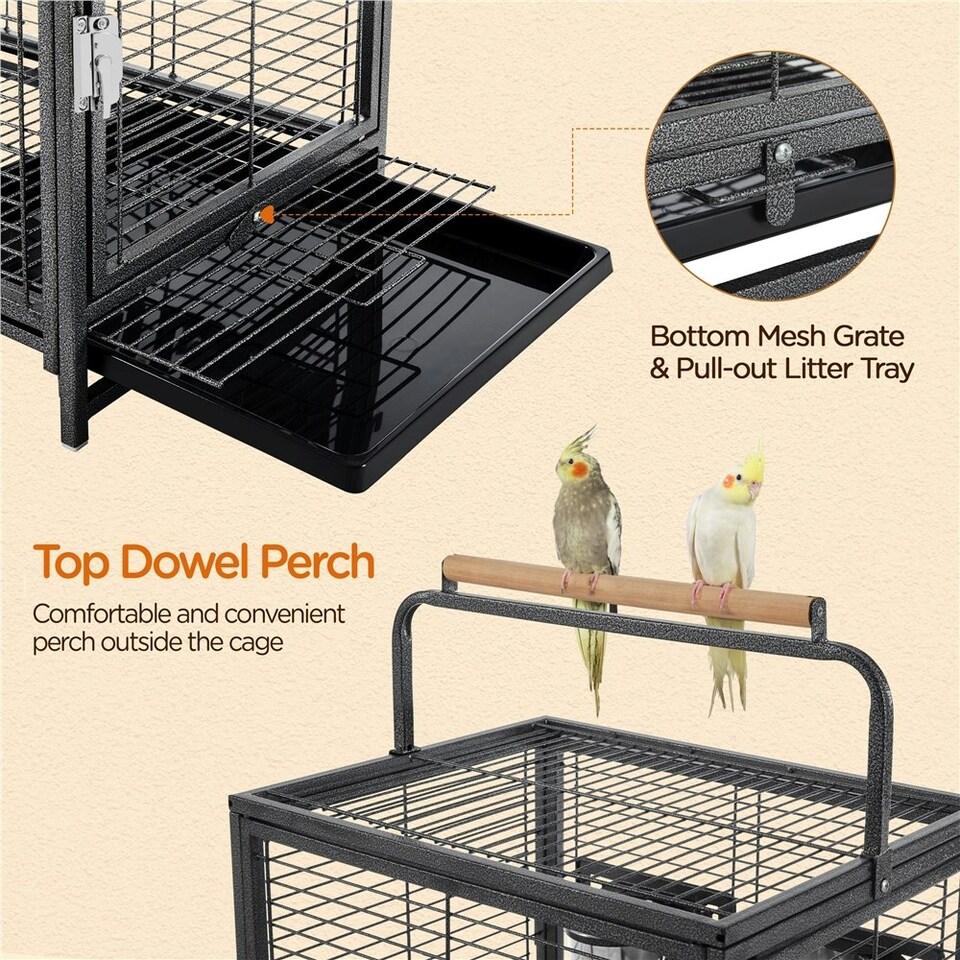 image 1 of Yaheetech 65 cm Tall Wrought Iron Travel Bird Cage Carrier Black