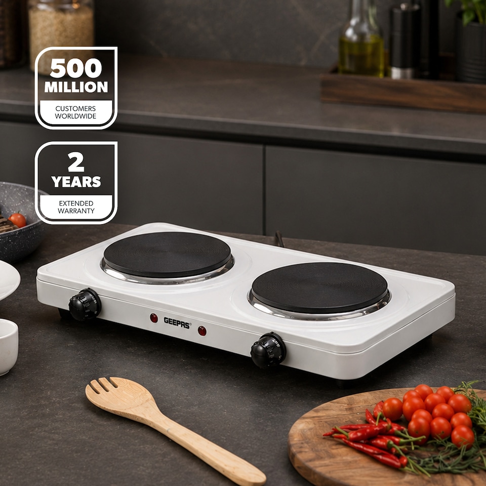 image 1 of GEEPAS 2000W Double Hot Plate, White