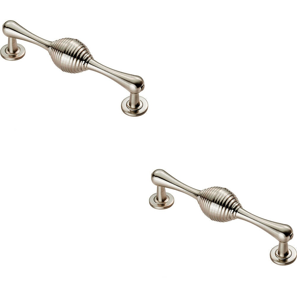 Loops 2x Reeded Beehive Handle on Round Rose & Stem 128mm Fixing Centres Nickel in Metallics