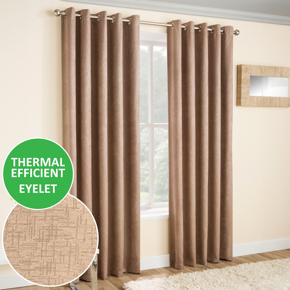 image 1 of Enhanced Living Vogue Latte Natural 90 x 108 inch (229x274cm) Eyelet Thermal Noise reducing Dim Out Curtains (PAIR)
