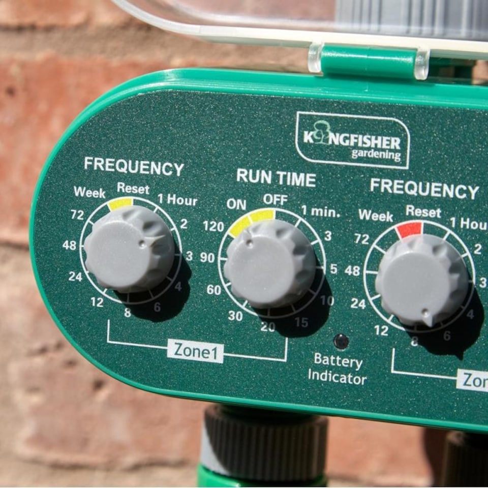 image 1 of Deluxe Twin Outlet Electric Automatic Garden Watering Timer Clock Green