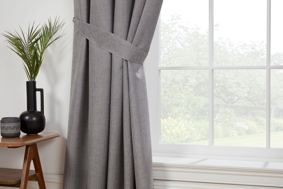 Eclipse - 100% Blackout Thermal Self-Lined Curtains - Eyelet - 100% Polyester (Pewter, Tie Backs 26''(Pair)) | Grey | Grey