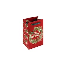 Merry Christmas Wreath Embossed Perfume Red Gift Bag