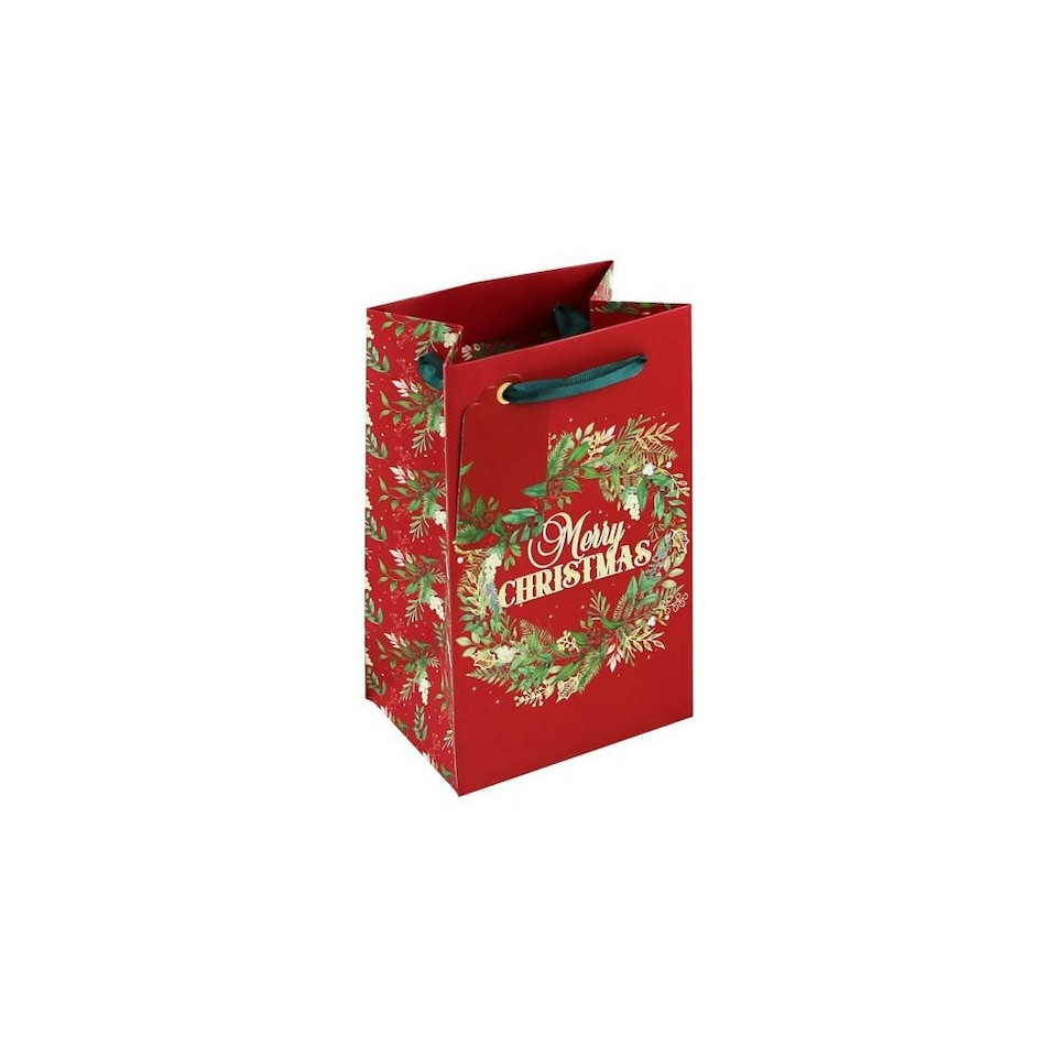 Merry Christmas Wreath Embossed Perfume Red Gift Bag
