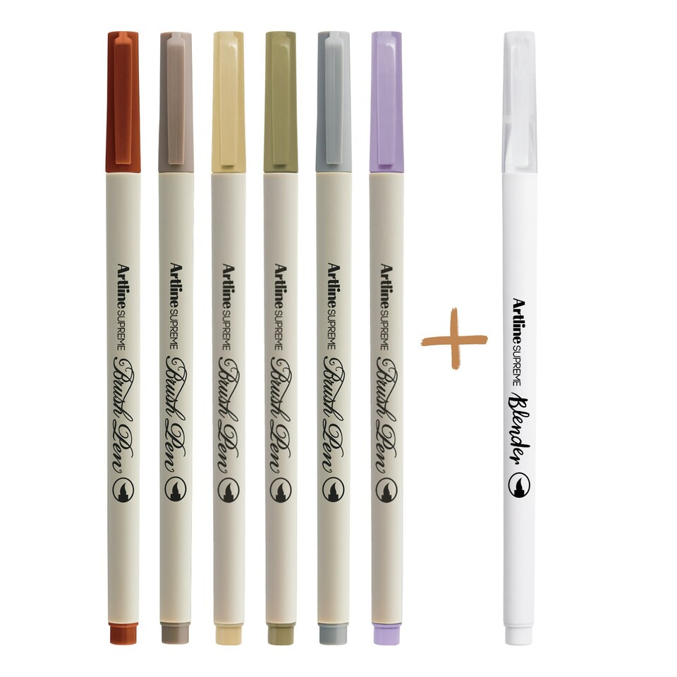 image 1 of Artline Supreme Brush Pens Assorted 7 Pack Brown | Brown, Pale Brown, Light Brown, Olive, Pale Grey, Grey Purple