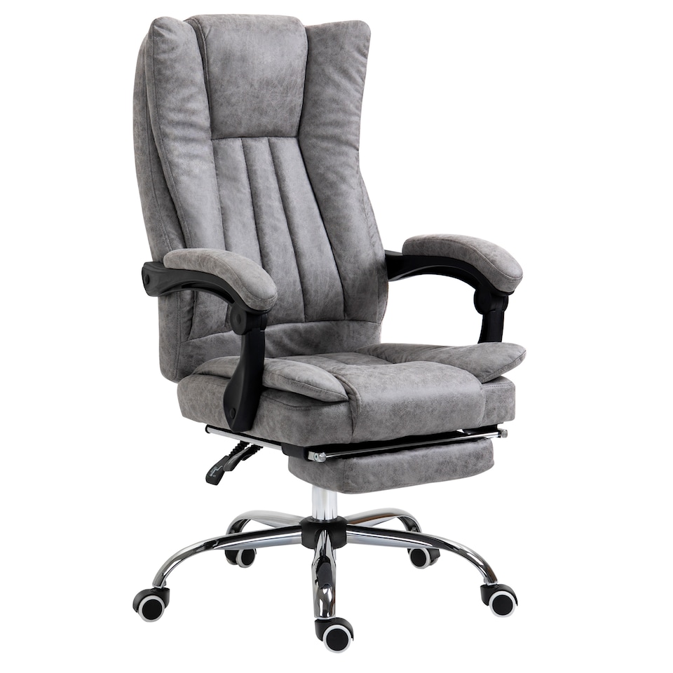 image 1 of Vinsetto Office Chair, Microfibre Reclining Computer Desk Chair with Footrest and Adjustable Height, Swivel Wheels for Home Office, Grey