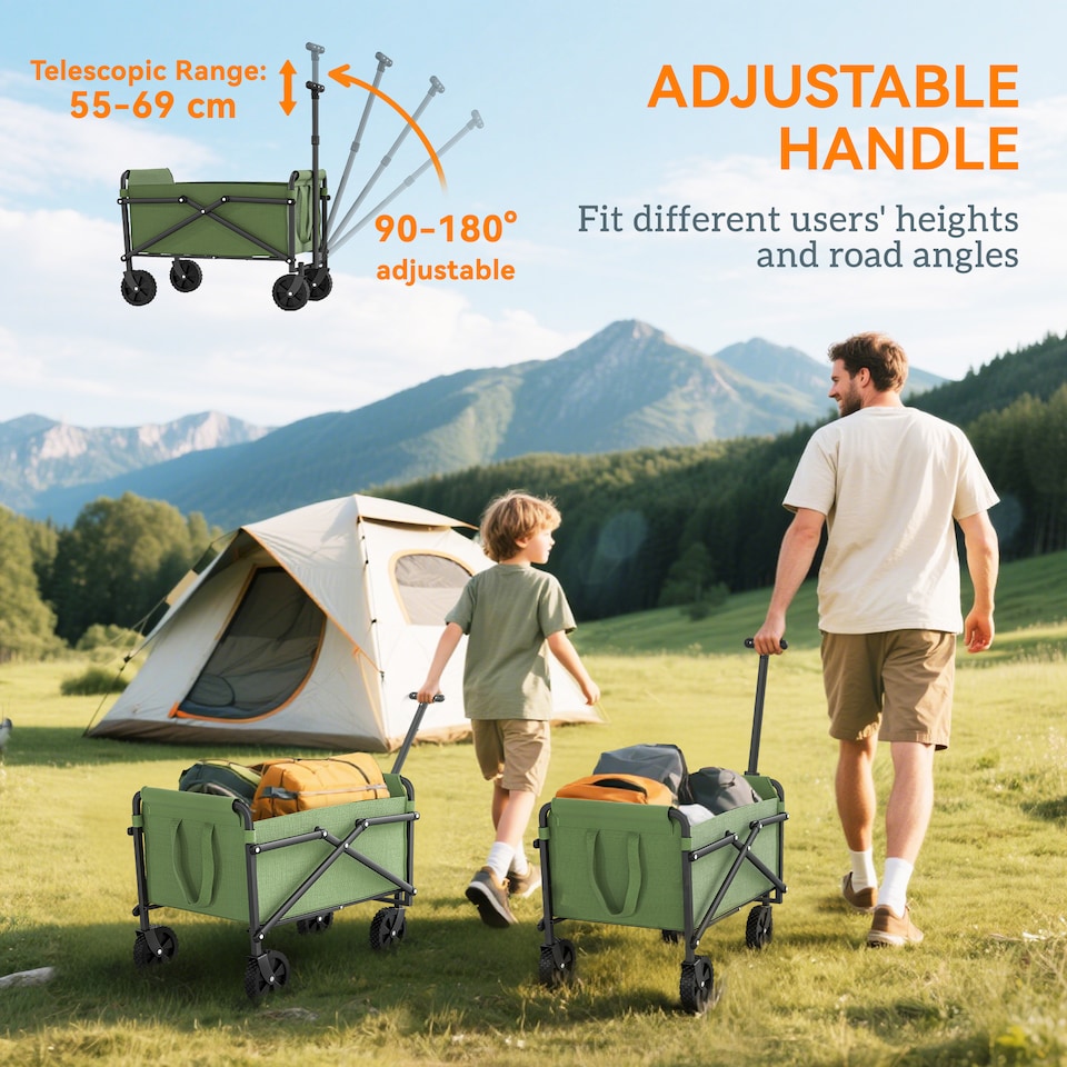 image 1 of Outsunny 62L Festival Trolley, 60kg Heavy Duty Folding Trolley Cart, Green | Green