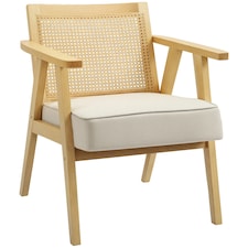 HOMCOM Rattan Armchair with Wood Frame Seat Cushion for Living Room Bedroom