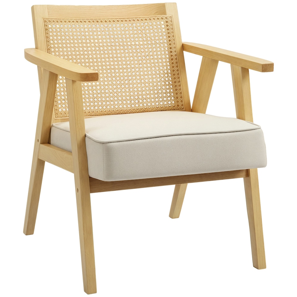 image 1 of HOMCOM Rattan Armchair with Wood Frame Seat Cushion for Living Room Bedroom