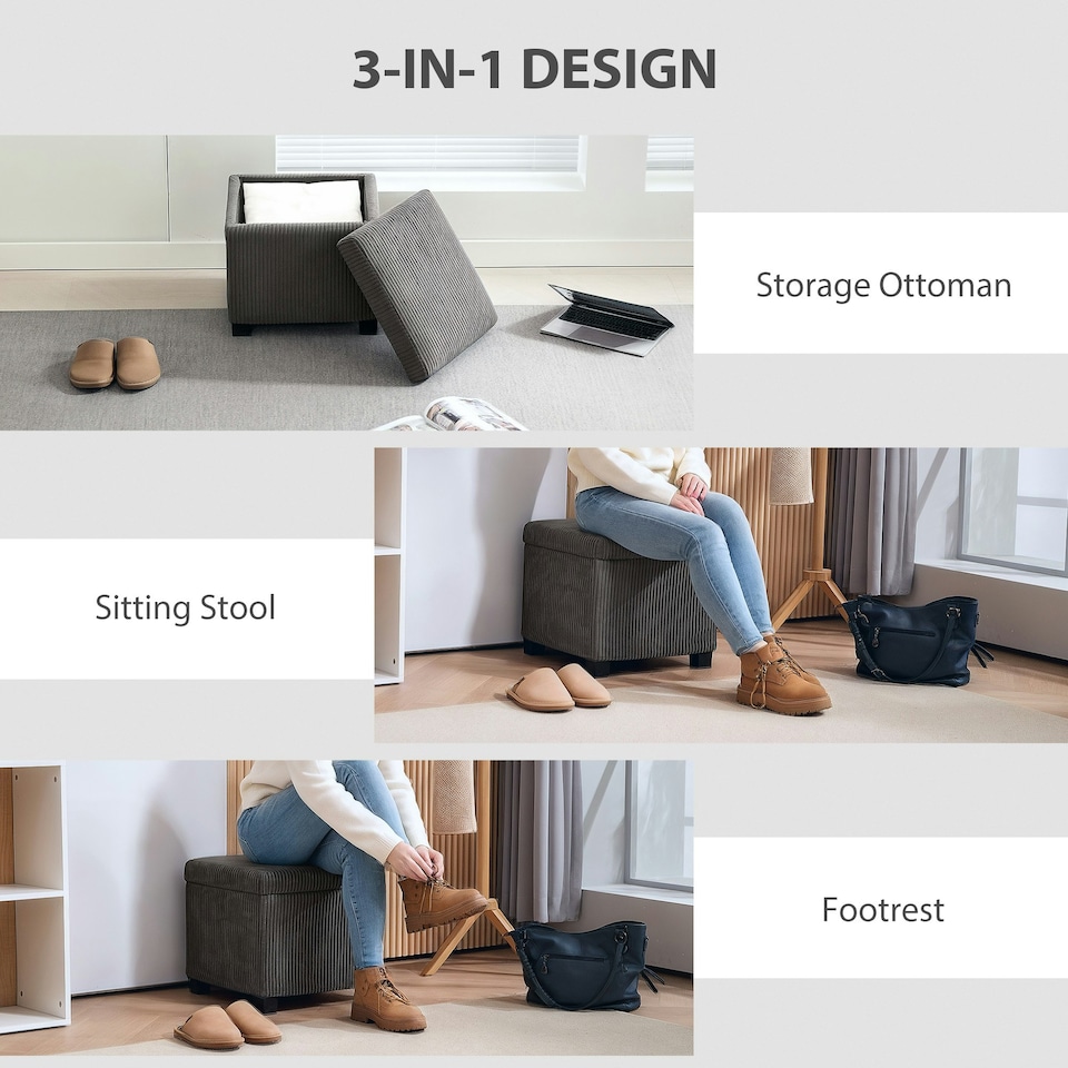 image 1 of HOMCOM 40 cm Ottoman Storage Box with Removable Lid, Foot Rest, Grey Grey