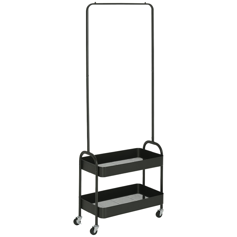 image 1 of HOMCOM Metal Clothes Rack with Shoe Stand, Clothing Rail on Wheels w/ 2 Basket