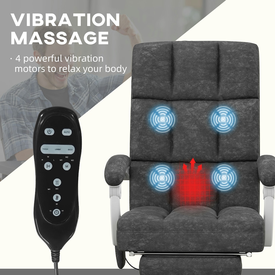image 1 of Vinsetto Massage Office Chair w/ Heat, Ergonomic Desk Chair w/ Footrest, Grey
