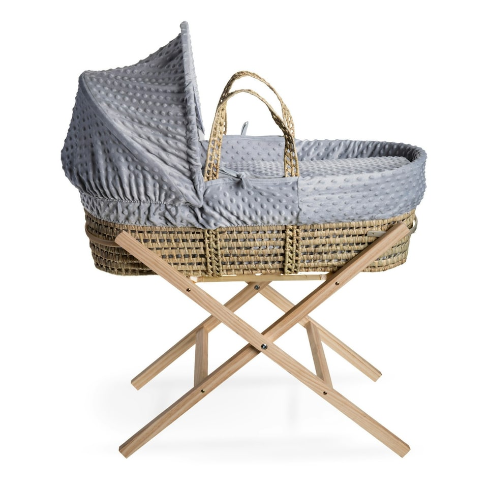 image 1 of Clair de Lune Dimple Palm Moses Basket With Folding Stand - Grey