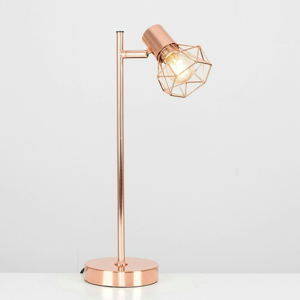 image 1 of ValueLights Angus Retro Style Metal Basket Cage Desk Lamp In Copper Finish - Includes 4w LED Filament Bulb 2700K Warm White Copper
