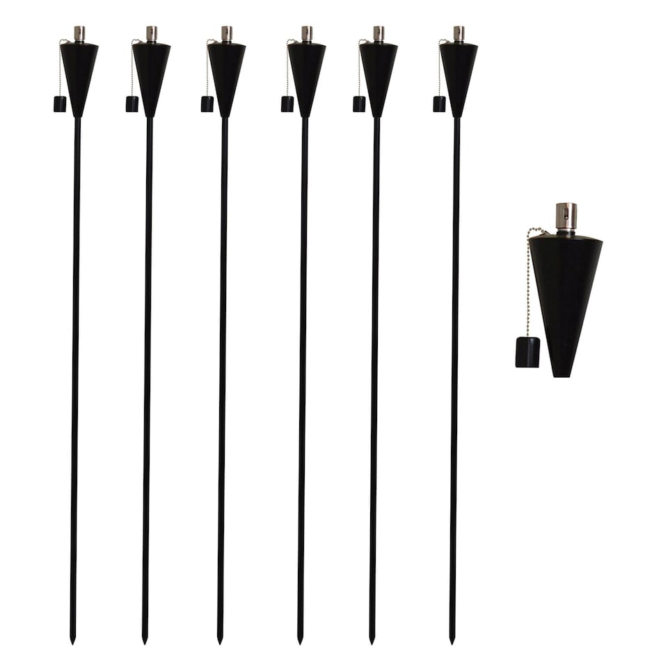 image 1 of Harbour Housewares 146cm Metal Garden Torches - Cone - Outdoor Lighting Oil Fuel Lamp Candle Flame Lantern | Black | Black | 12