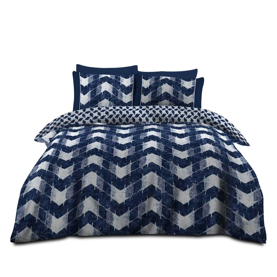 image 1 of VELVETIO Jovana Complete Duvet Cover Set with Fitted Sheet Printed Bedding Quilt Blue | Double