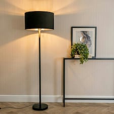 ValueLights Charlie Black Floor Lamp Black Chrome Shade & Bulb 