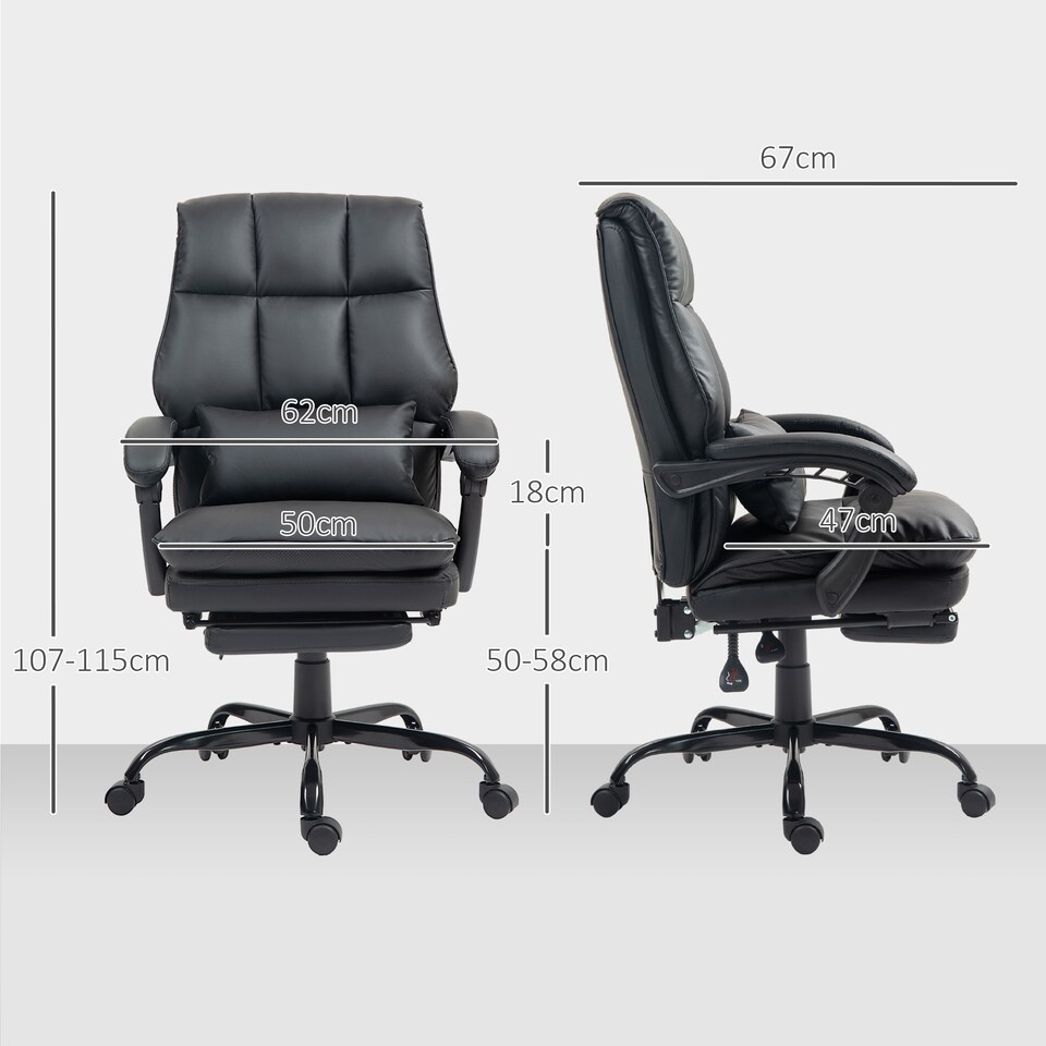 image 1 of HOMCOM Executive Office Chair with Footrest, PU Leather High Back Desk Chair with Lumbar Support, Swivel Computer Chair with Adjustable Height and Padding Armrests, Black