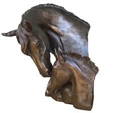 Horse And Foal Heads Sculpture In Solid Cold Cast Bronze Designed By David Geenty