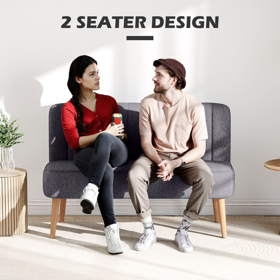 image 1 of HOMCOM Modern Linen Double Seat Sofa with Wood Frame Foam Padding Breathable Comfortable Compact Couch Home Office Dark Grey
