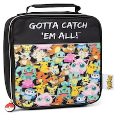Pokemon Kids Lunch Bag | Insulated Food Container with Pikachu Eevee Gotta Catch 'Em All Print | School Carry Case with Adjustable Drinks Holder | Polyester Lunchbox