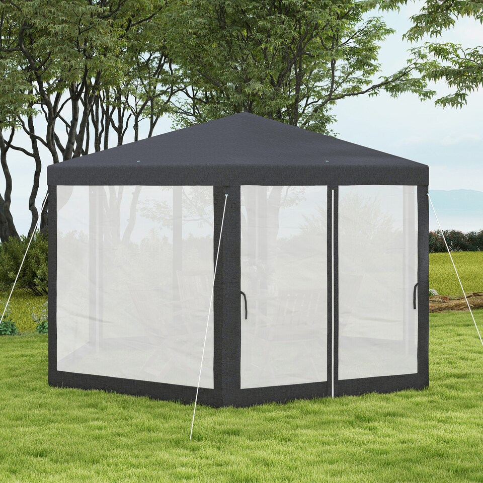 image 1 of Outsunny 4M Hexagon Gazebo, Netting Party Tent, Patio Canopy Outdoor Event Shelter for Activities, Shade Resistant, Dark Grey