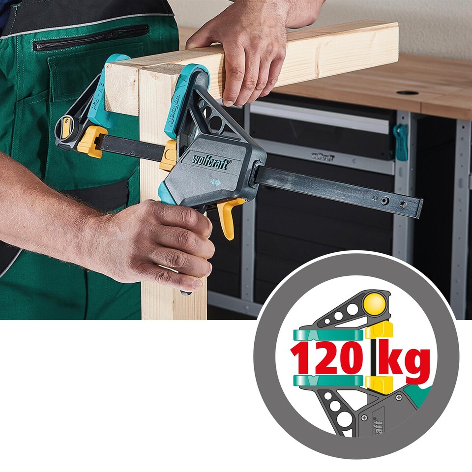 image 1 of wolfcraft EHZ PRO One-Hand Clamp for Clamping and Opening, 100-450 mm