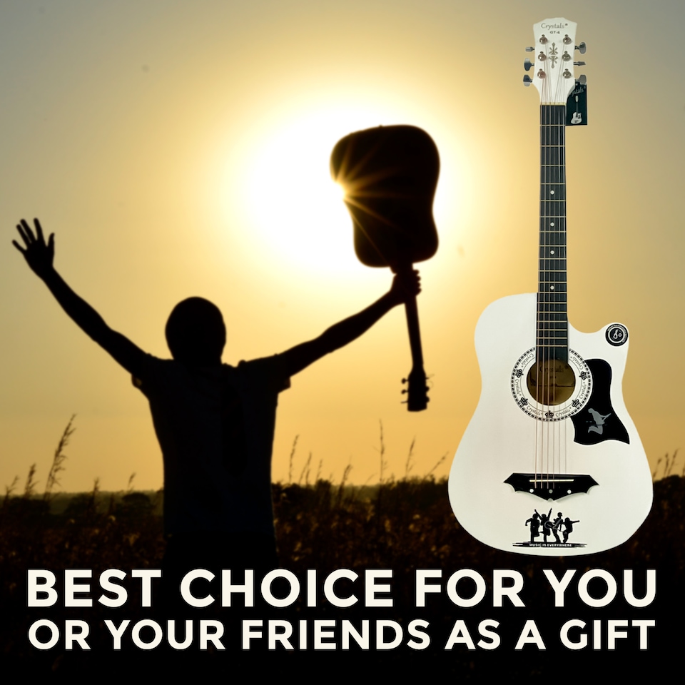 image 1 of CLASSIC 6 STRING 4/4 SIZE 38" ACOUSTIC GUITAR PACK BOYS GIRLS MUSIC GUITAR, WHITE