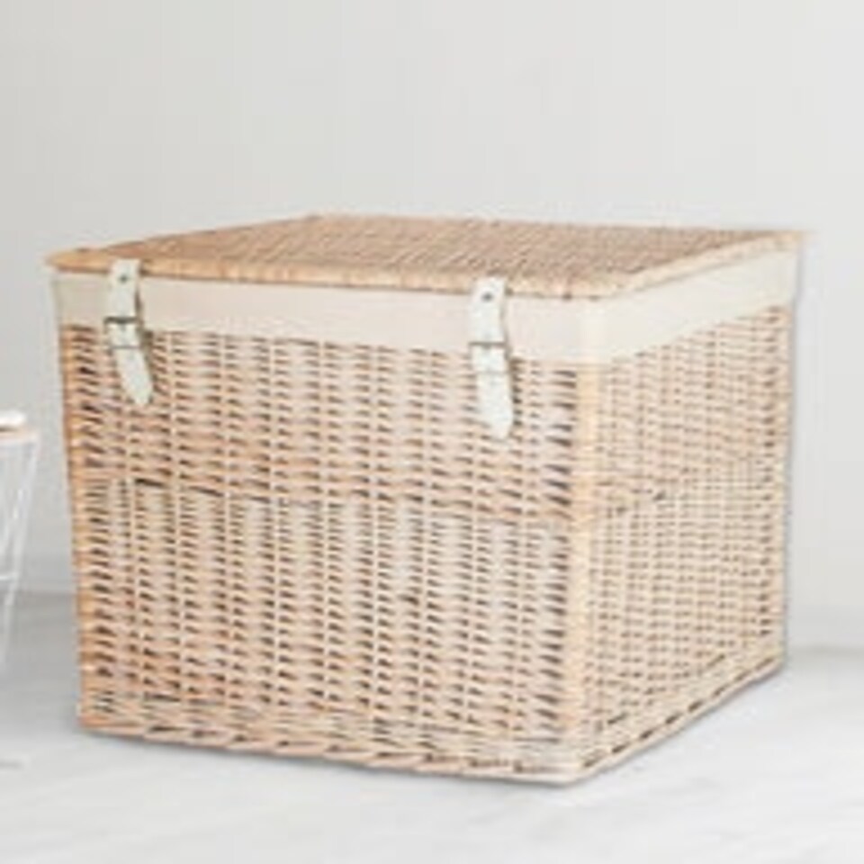 image 1 of Large Lined Wicker Laundry Basket N/A
