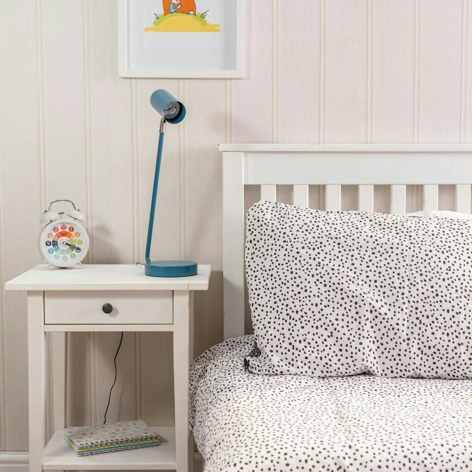 image 1 of ValueLights Adjustable Painted Blue Table Lamp with Blue Drum Shade and Integrated LED 5W Neutral White 3000K Bulb