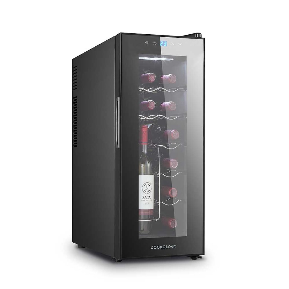 image 1 of Cookology CWTE12BK 12 Bottle Thermo Electric Wine Cooler, Black, Countertop, Digital Temp Control, Low Noise